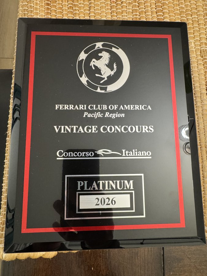 Ferrari Club of America Platinum award plaque, Concorso Italiano 2026
